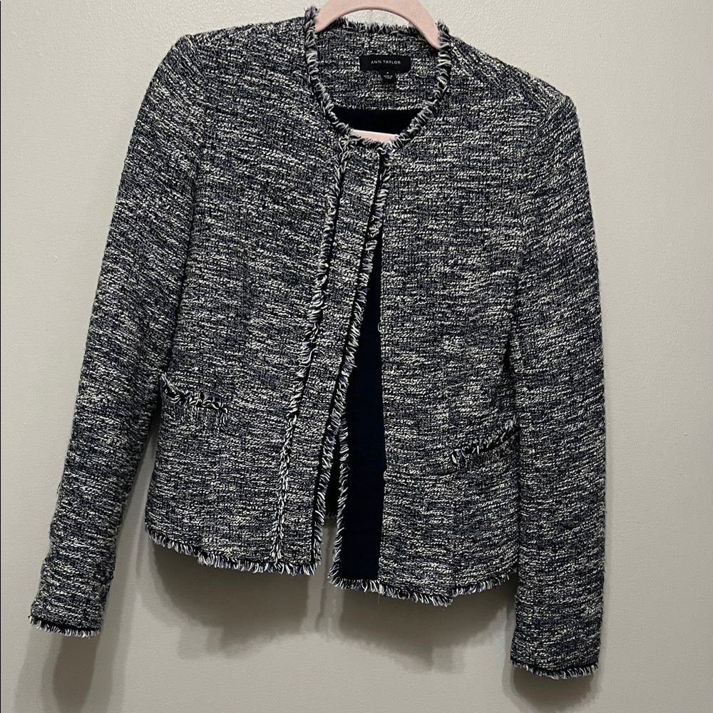 Ann Taylor Navy and White Tweed Blazer